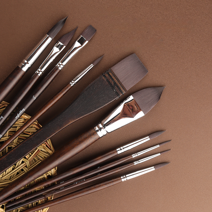 Ten Squirrel Hair Watercolor Brushes Set