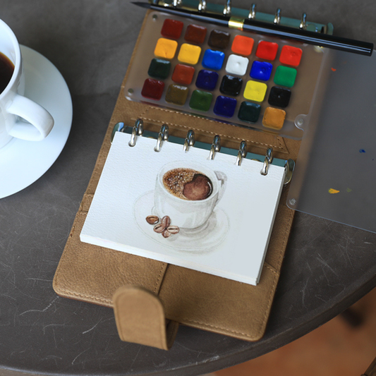 Sketchbook 24-Color Travel Set of Brown Leather Watercolor