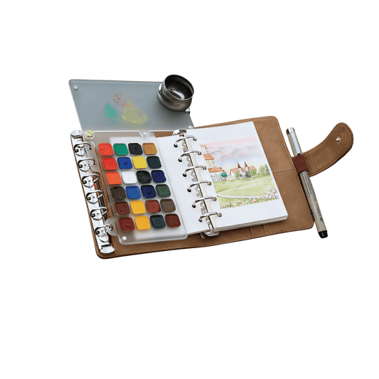 Sketchbook 24-Color Travel Set of Brown Leather Watercolor