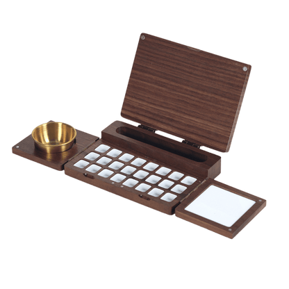 Walnut wood watercolor travel case for outdoor sketching