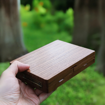 Walnut wood watercolor travel case for outdoor sketching