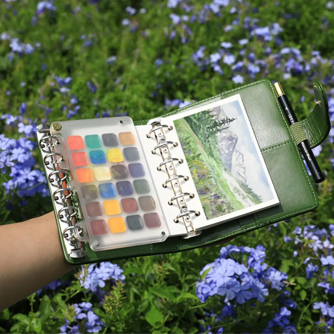 Sketchbook 24-Color Travel Set of Brown Leather Watercolor