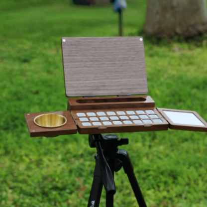 Walnut wood watercolor travel case for outdoor sketching
